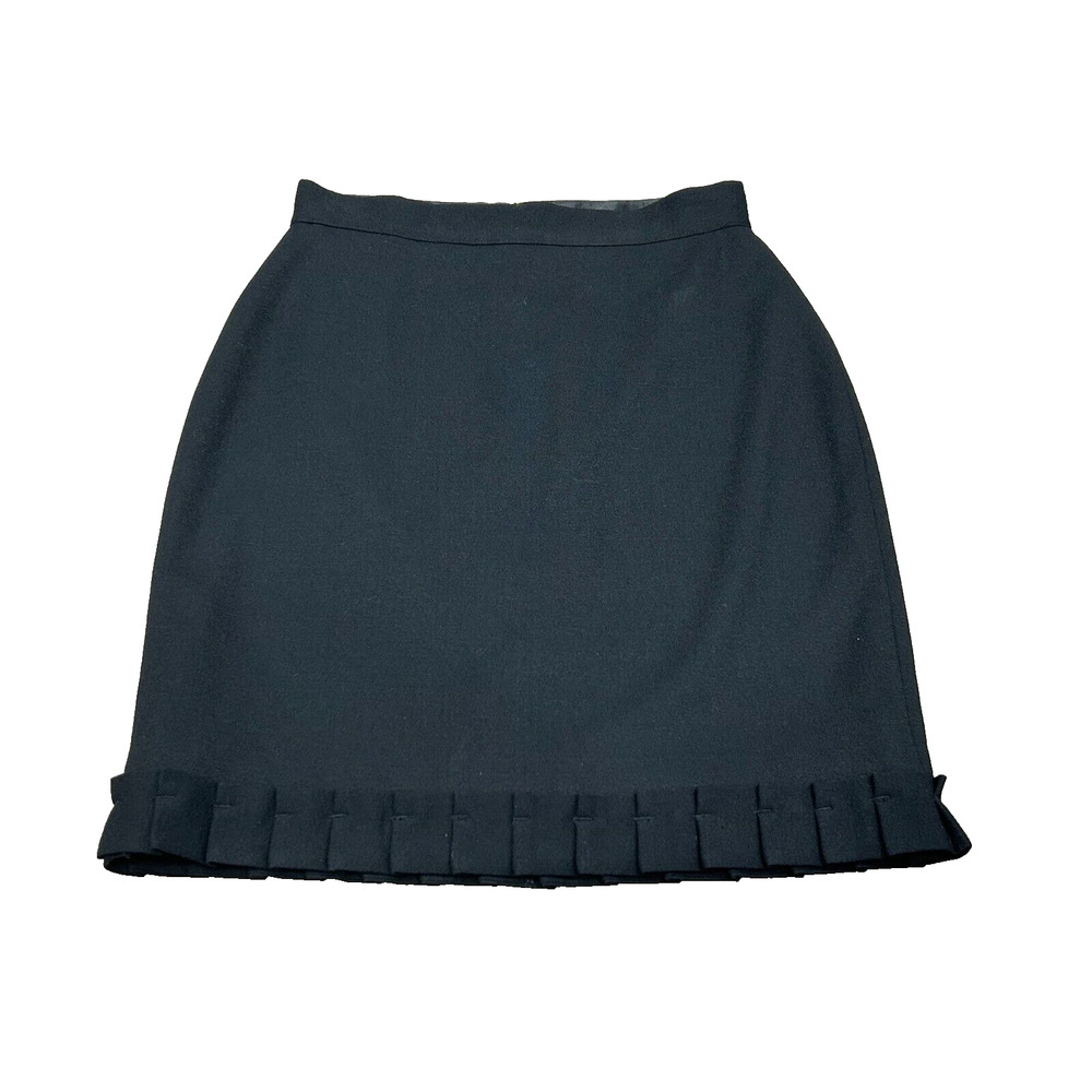 Kate Spade Skirt The Rules Women's Black Wool Pleated Hem Midi Skirt‎ Size 4